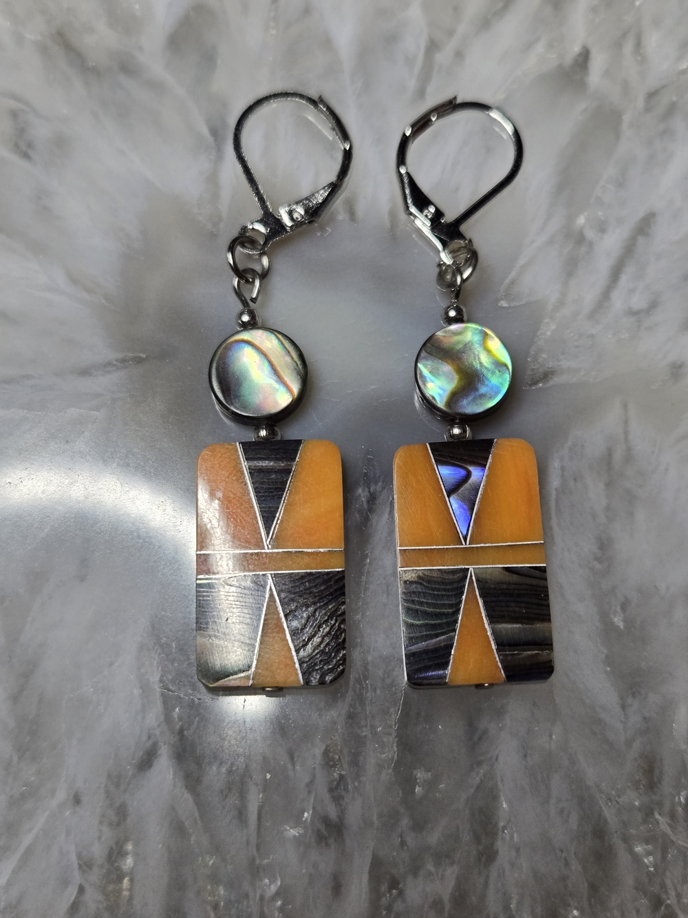 Spiny Oyster Shell and Abalone Inlay Earrings
